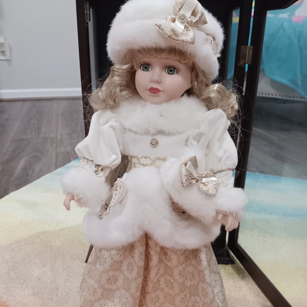 1999 Camellia Garden Collection 16" Porcelain Doll in Wood and Glass Case